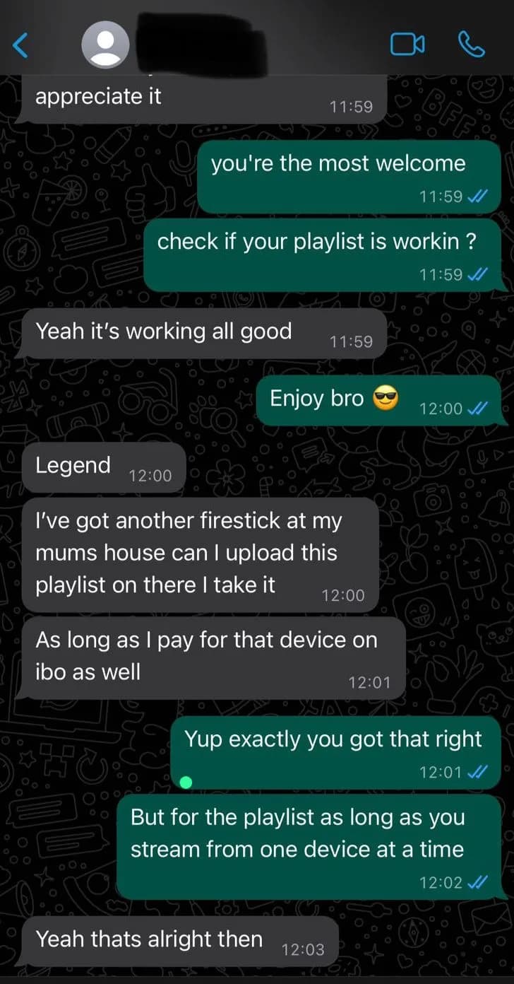 INO IPTV customer feedback confirming their Fire TV Stick setup is working
