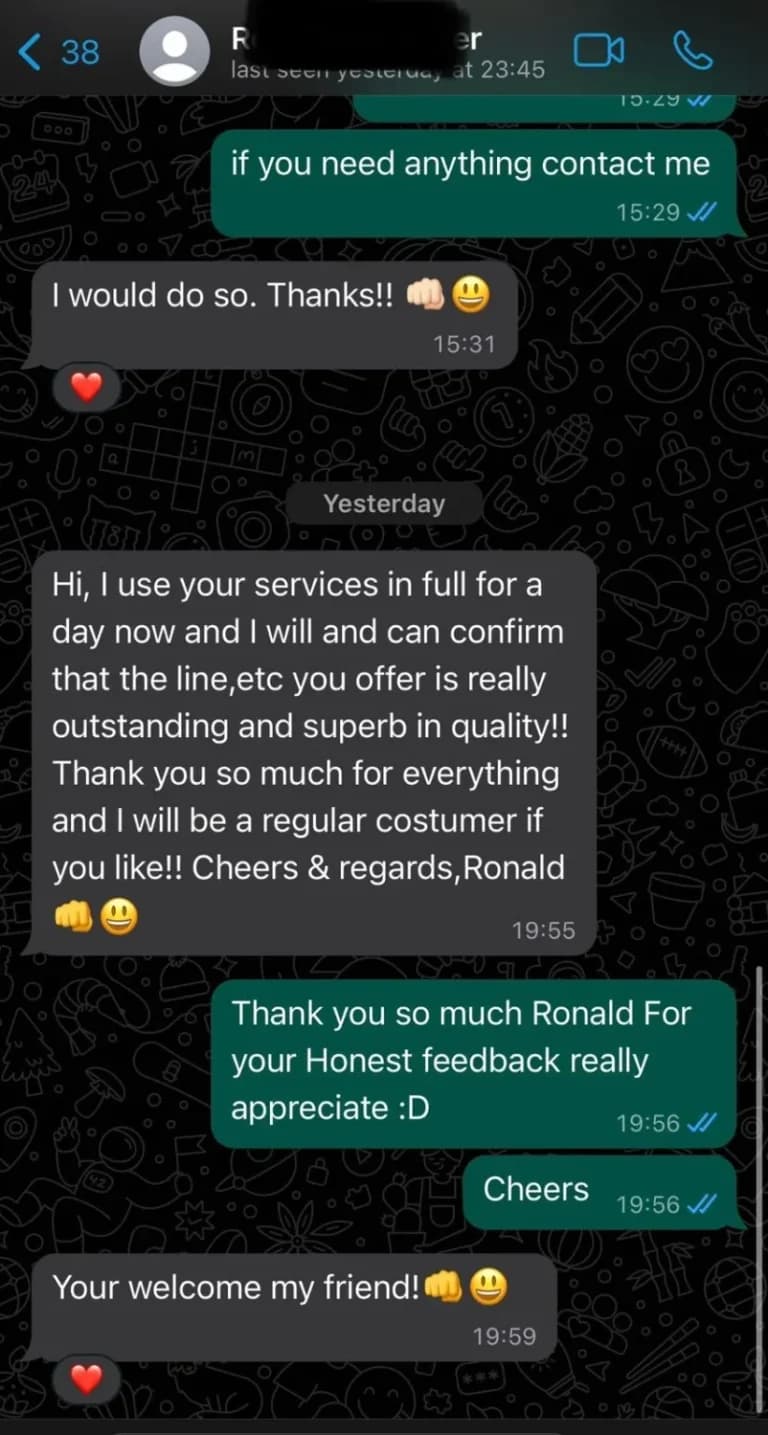 INO IPTV customer feedback praising streaming quality after their first day of use